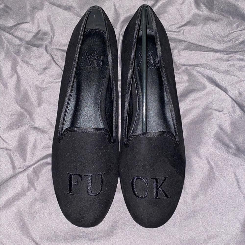 Black faux suede loafers
